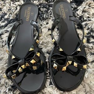 Valentino Rockstud Bow Thong PVC Sandal